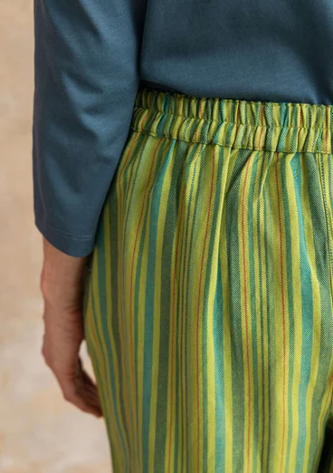 Vävd byxa ”Esme” i bomull/lin - kiwi/randig