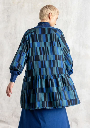 Vävd artistblus "Rut" i viskos/lin - bläck/mönstrad