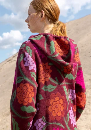 Långkofta "Pink Moon" i ull/ekologisk bomull - vindruva