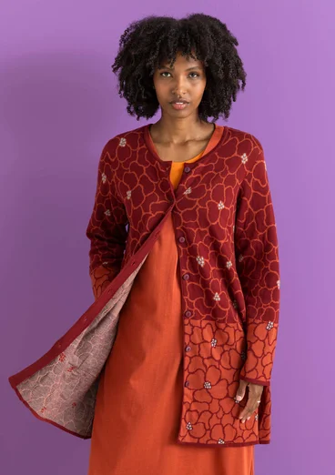 Långkofta ”Theia” i ekologisk/återvunnen bomull - krappröd