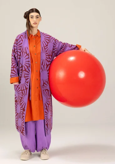 Mönstrad lång kofta "Midori" i ekologisk bomull - lila kosmos