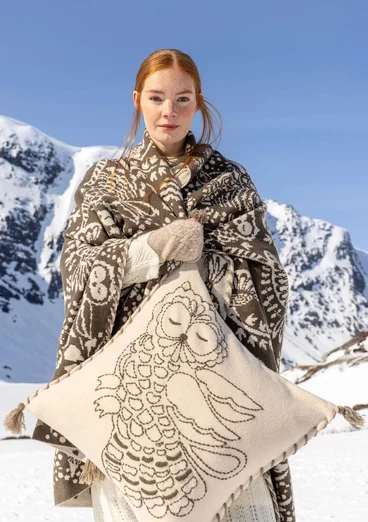 Stickat kuddfodral "Owl" i lammull - ostron