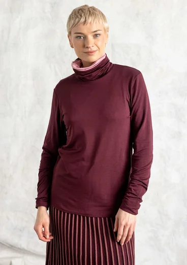 Trikåpolo i lyocell/elastan - aubergine