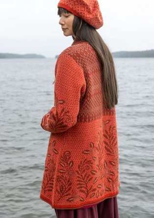 Långkofta "Nova Scotia" i lammull - koppar/mönstrad