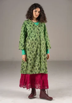 Vävd klänning "Kelly" i ekologisk bomull - cikada/mönstrad