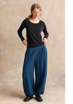 Vävd byxa i lin - stillahavsblå