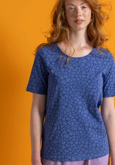 Trikåtop ”Theia” i ekologisk bomull/elastan - gammelblå/mönstrad