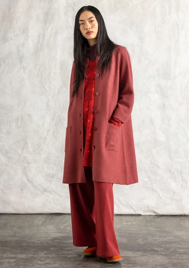 Långkofta i filtad ekologisk ull - dovröd/melange