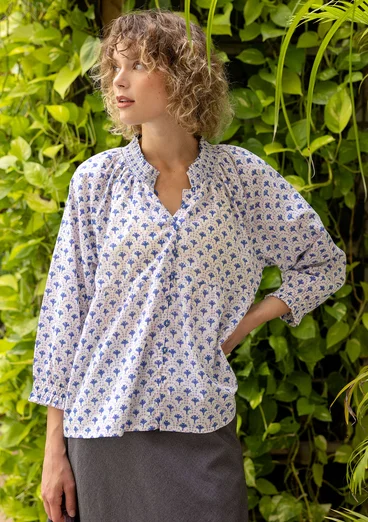 Vävd blus "Neela" i ekologisk bomull - briljantblå