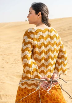 Tröja "Rose" i återvunnen bomull - senap/randig