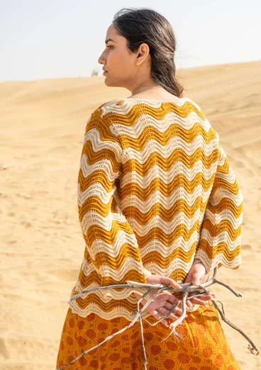 Tröja "Rose" i återvunnen bomull - senap/randig