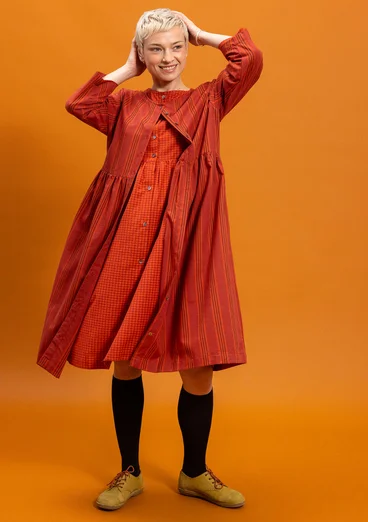 Vävd klänning "Sofia" i ekologisk bomull - krappröd/ruta