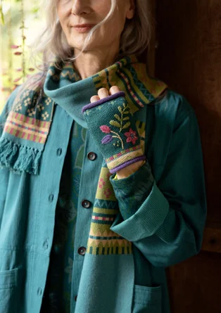 Torgvante "Louise" i ullmix - påfågelgrön