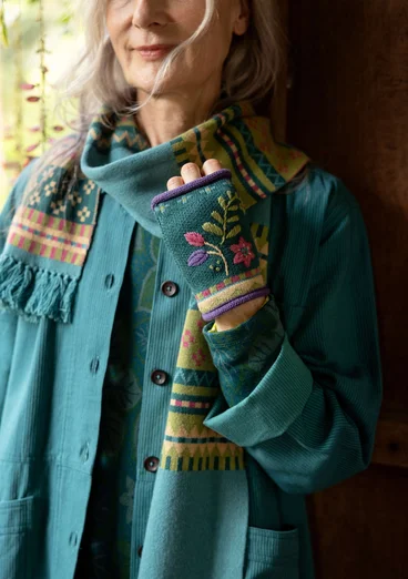Torgvante "Louise" i ullmix - påfågelgrön