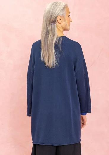 Stickad tunika i återvunnen bomull - mörk indigo