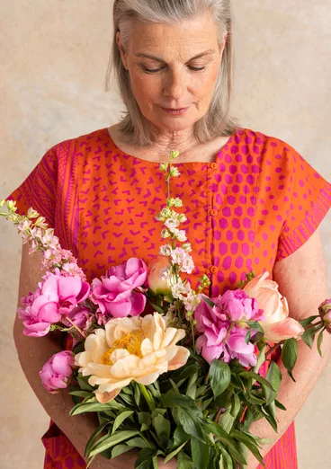 Vävd klänning "Sally" i ekologisk bomull - grapefrukt