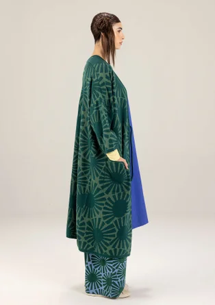 Mönstrad lång kofta "Midori" i ekologisk bomull - regnskogsgrön