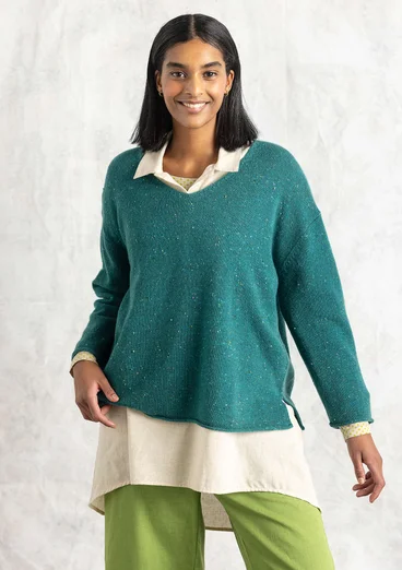 Nepströja i lammullsmix - ljus buteljgrön/melange