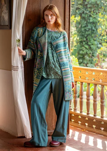 Vävd byxa "Agatha" i ekologisk bomull - mörk petrol