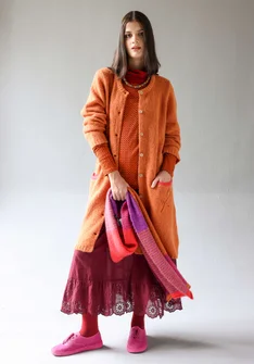 Långkofta "Tulipe" i alpackamix - bränd orange