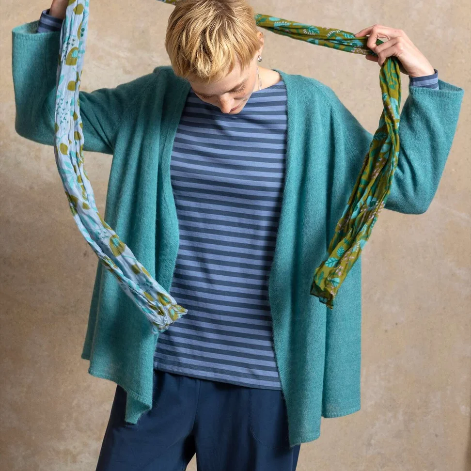 Omlottkofta i alpackamix - teal/melange