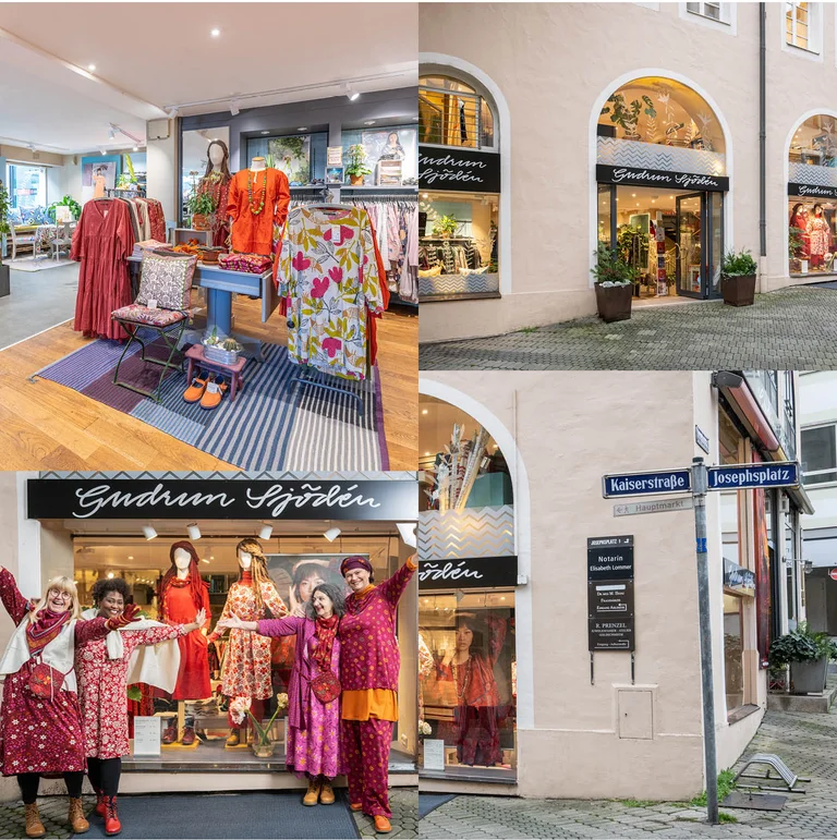 A collage of pictures from Gudrun Sjödén’s store in Nuremberg.