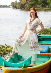 Mönstrat bälte "Cross" i eklogiskt bomull - halvblekt