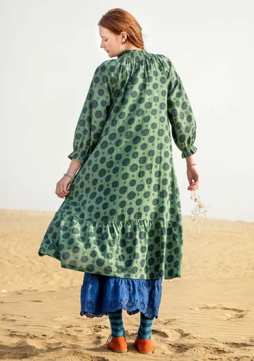 Vävd klänning "Gjusta" i ekologisk bomull - almgrön