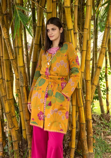 Blommig kofta "Täppa" i ekologisk bomull - senap