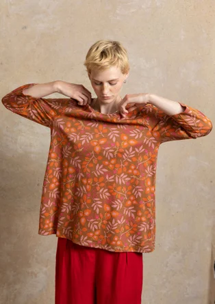 Trikåtop ”Ophelia” i ekologisk bomull/modal - ekollon/mönstrad