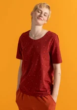 Trikåtop ”Theia” i ekologisk bomull/elastan - mörk agatröd/mönstrad