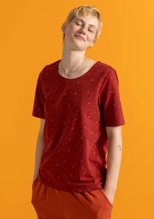 Trikåtop ”Theia” i ekologisk bomull/elastan - mörk agatröd/mönstrad