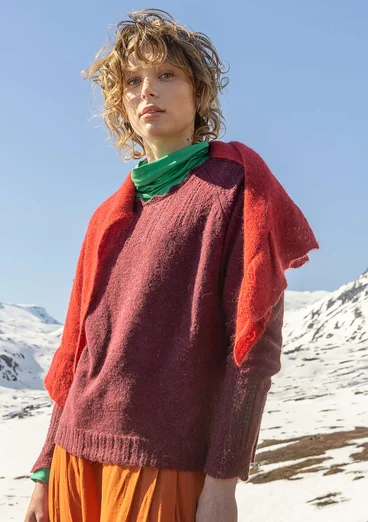 Stickad sjal "Forgetmenot" i alpackamix - papegojröd/melange