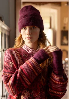 Mössa i alpackamix - aubergine/melange