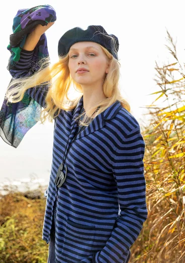 Randig och enfärgad stickad kavaj i lammullsmix - mörk indigo/koboltblå