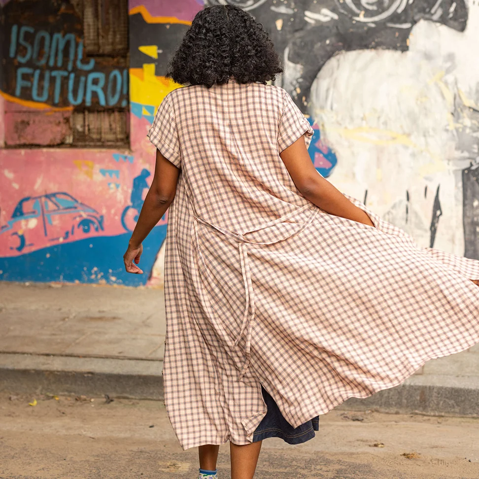 Vävd klänning "Juliette" i viskos - ljus persika