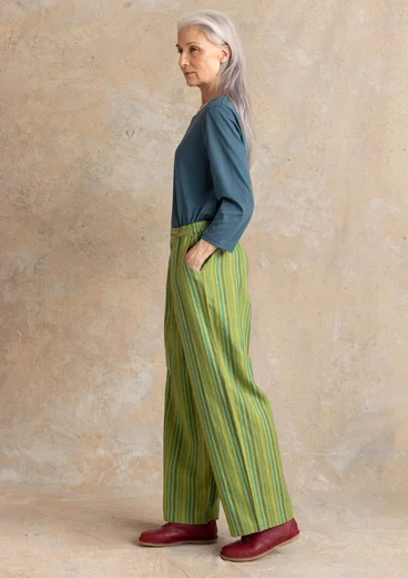 Vävd byxa ”Esme” i bomull/lin - kiwi/randig