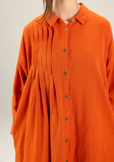 Enfärgad vävd klänning "Hinata" i ekologisk bomull/lin - grapefrukt