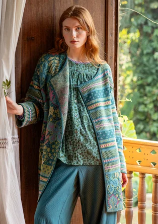 Omlottkofta "Augusta" i ullmix - påfågelgrön