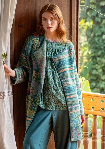 Omlottkofta "Augusta" i ullmix - påfågelgrön