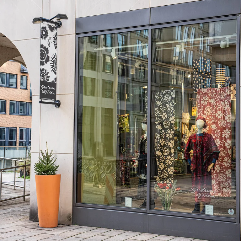 Outside Gudrun Sjödén’s store on Götgatan in Stockholm.
