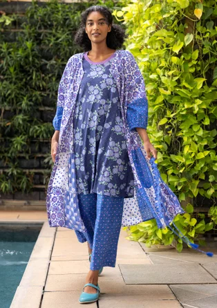 Vävd klänning "Sona" i ekologisk bomull - briljantblå