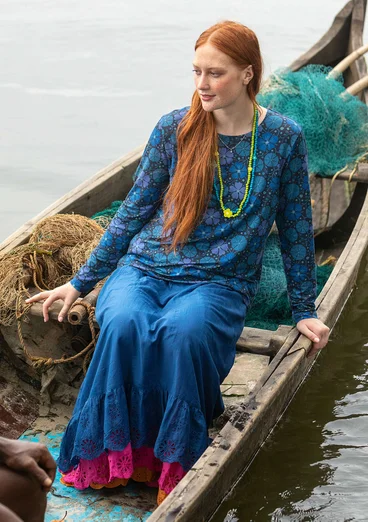 Blommig topp "Cress" i lyocell/elastan - mörk indigo