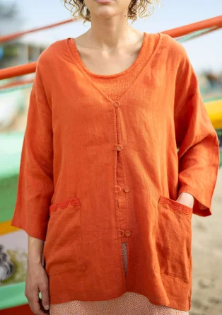 Vävd jacka i lin - grapefrukt