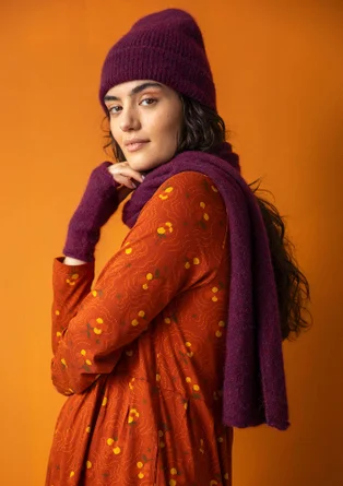 Stickad halsduk i alpackamix - aubergine/melange