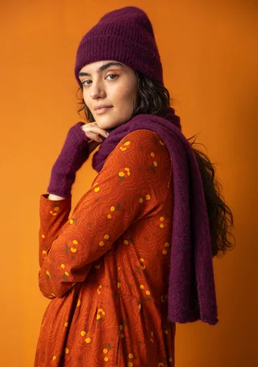 Stickad halsduk i alpackamix - aubergine/melange