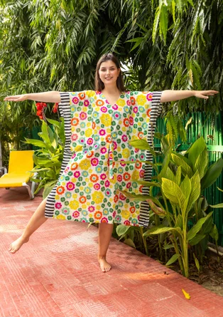 Vävd kaftan "Sunlight" i ekologisk bomull - flerfärgad