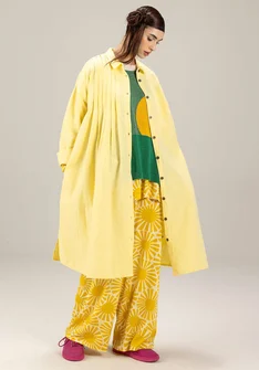 Enfärgad vävd klänning "Hinata" i ekologisk bomull/lin - pastellgul