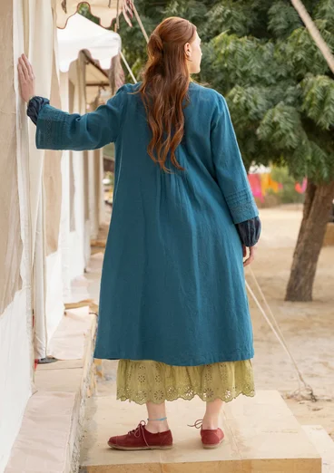 Vävd klänning "Sand" i ekologisk bomull/lin - petrol