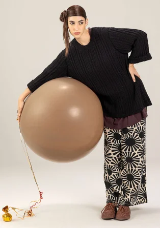 Mönstrade trikåbyxor "Taiyoko" i lyocell/elastan - svart